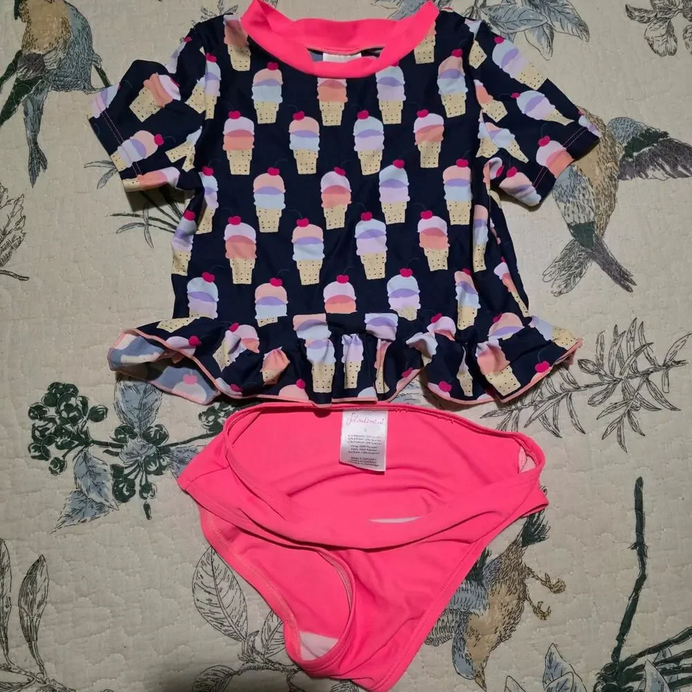 ​Floatimini Girls Ice Cream Two Piece Swimsuit Rash Guard Set Size 5
